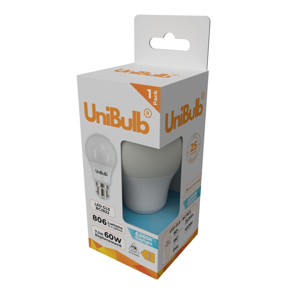 image 1 of UniBulb LED GLS B22 806lm 7.3W 6500K (Daylight) Light Bulb - Pack of 1