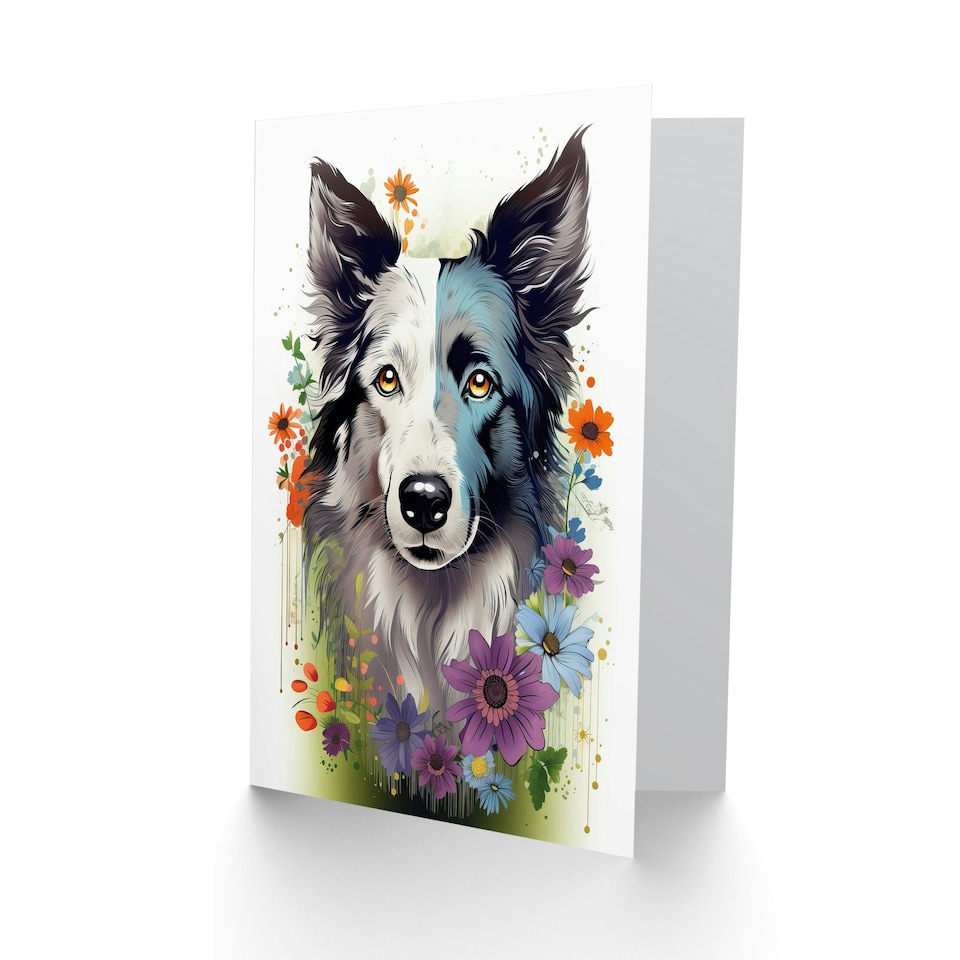 image 1 of Border Collie Bawsant Face Wildflowers Dog Birthday Card