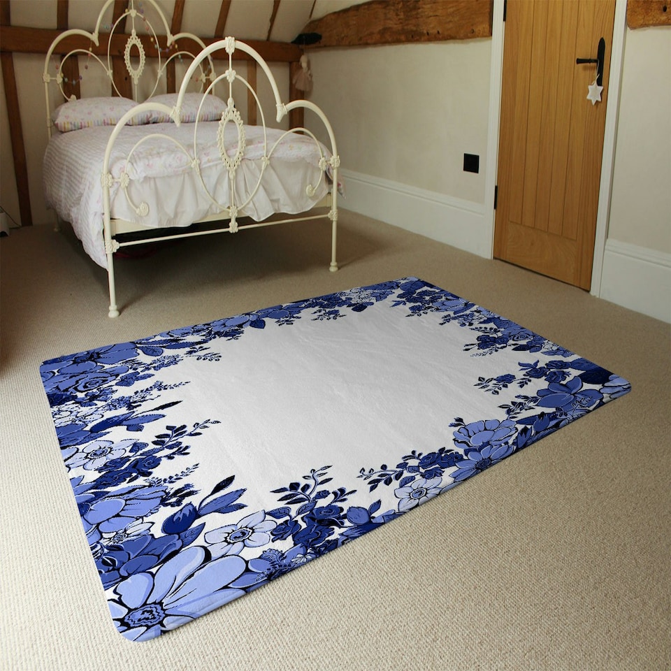 image 1 of Winter Floral Frame (Rug) Blue | Small: 60x110cm