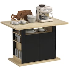 HOMCOM Kitchen Island with Storage Cabinet and Spice Rack, Black & Natural