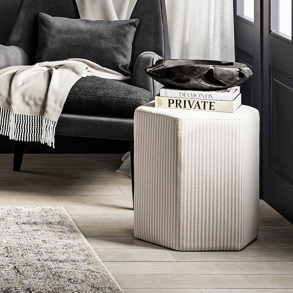 image 1 of Harbour Thin Stripe Stool - Cotton Blend - L42 x W38.5 x H45.5 cm - Beige - Fully Assembled