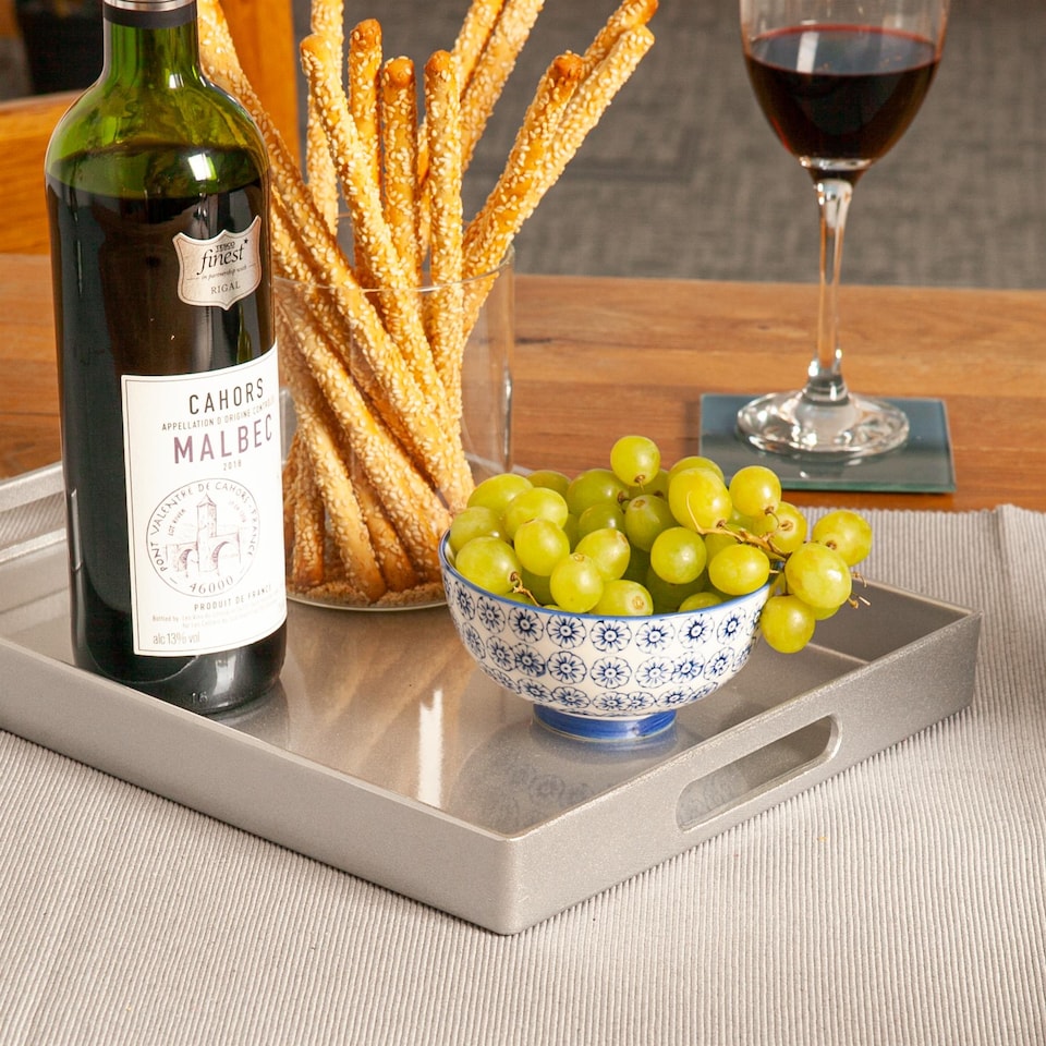 image 1 of Argon Tableware 6x Serving Trays - 34.5 x 25cm - Rectangular Tray Metallic Decorative Breakfast Tray Melamine Food Tray | Silver | Silver | One Size | 6