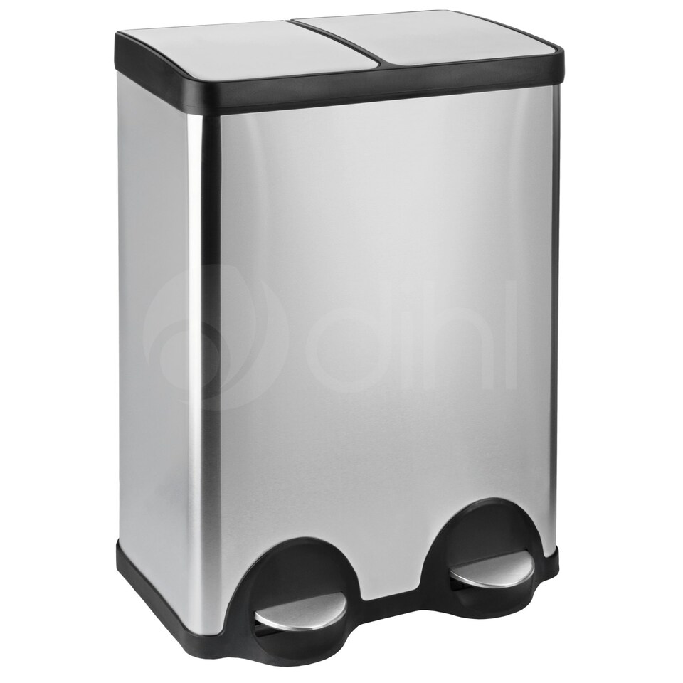 image 1 of Dihl 60L Black Pedal Bin with dual 30L Removable Buckets and Soft-Close Lids Black