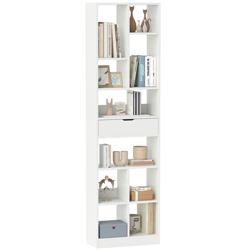 image 1 of COSTWAY 180CM Bookcase Modern Bookshelf with 10 Open Cubes White
