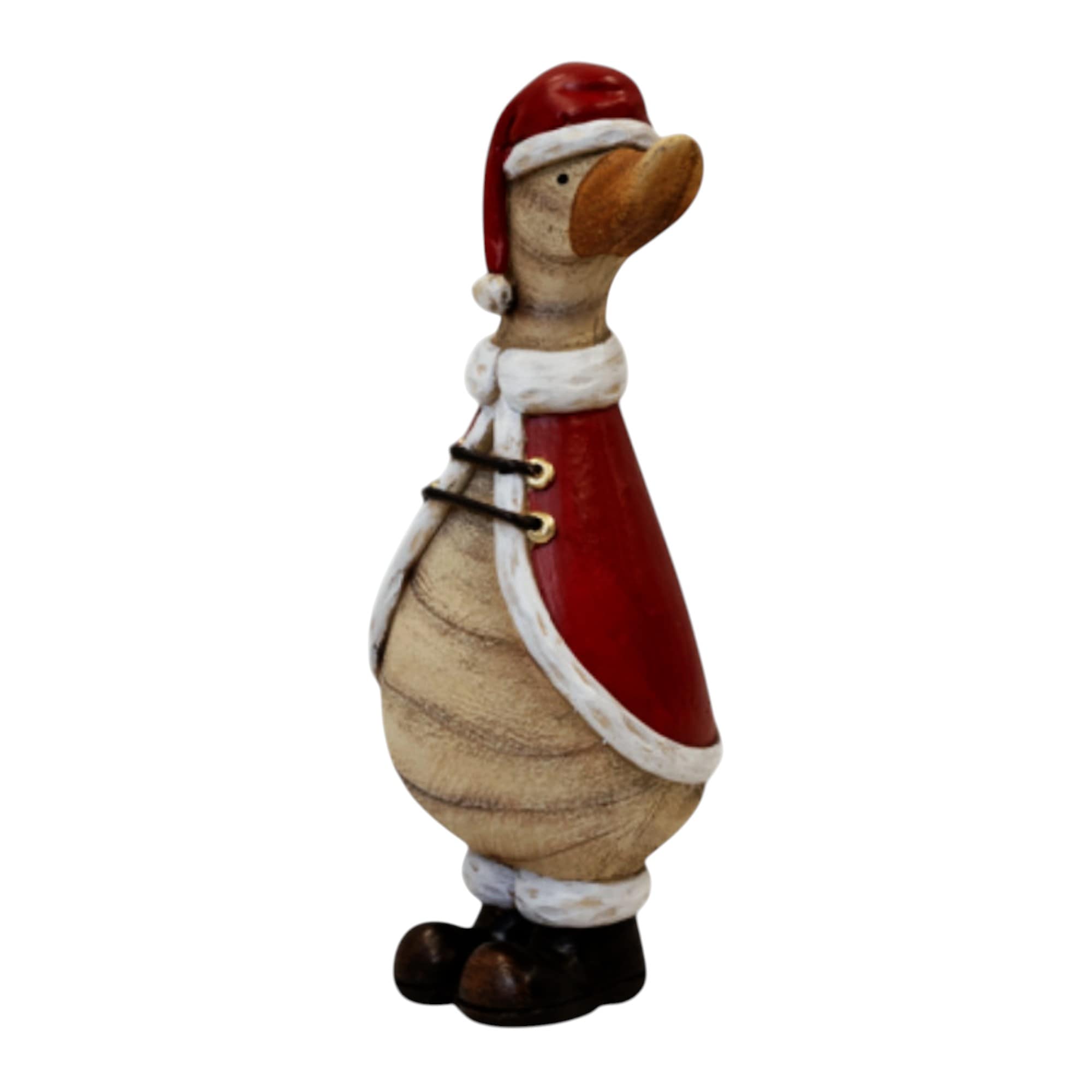 Four Candle Polyresin Duck With Santa Hat 31.3cm in White