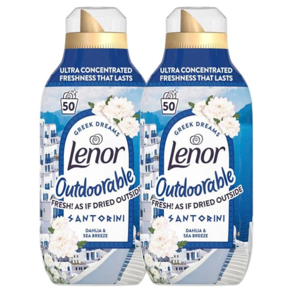 Lenor | Outdoorable Santorini Dahlia and Sea Breeze Fabric Conditioner 50 Wash | 50 Wash x 2 Bottles | 3100ml