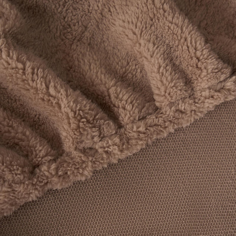image 1 of OHS Teddy Fleece Thermal Fitted Bed Sheet | Brown | Natural | Single