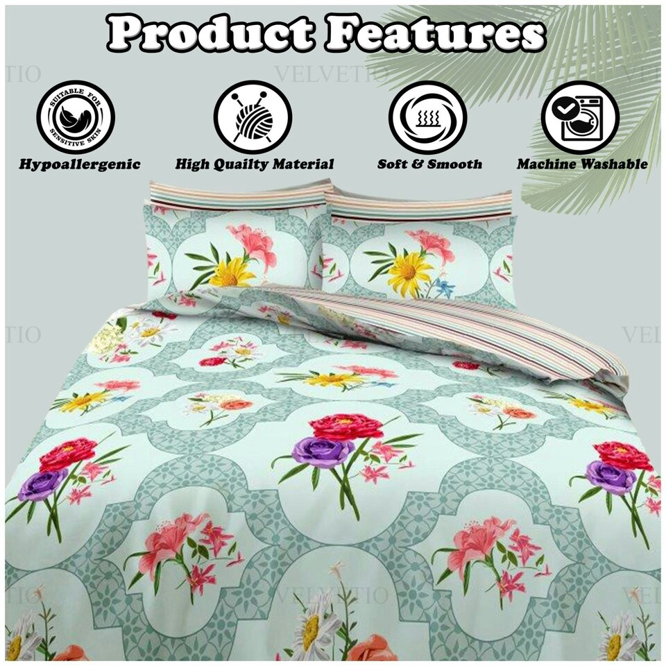 image 1 of VELVETIO Carmen Complete Duvet Cover Set with Fitted Sheet Soft Printed Bedding Bedset Multi | Double