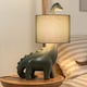 image 3 of ValueLights Kids Green Dinosaur Bedside Table Lamp with Drum Fabric Shade - Including Bulb | Green