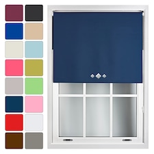 FURNISHED Blackout Roller Blinds with Triple Diamond Eyelets Cut to Size Easy Fit Window Shade - (W)60cm x (L)165cm | Blue | Navy | (W) 60cm x (L) 165cm