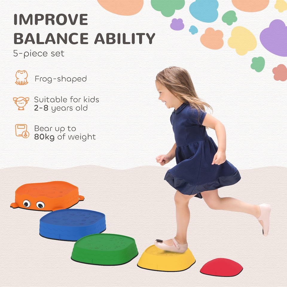 image 1 of AIYAPLAY 5PCS Kids Stepping Stones, Frog-Shaped Balance Stepping Stones | Multi | Red, yellow, green, blue, orange