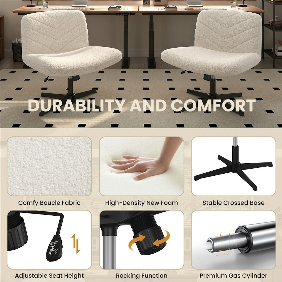 image 1 of Yaheetech Upholstered Swivel Desk Chair with No Arms Ivory White | Ivory