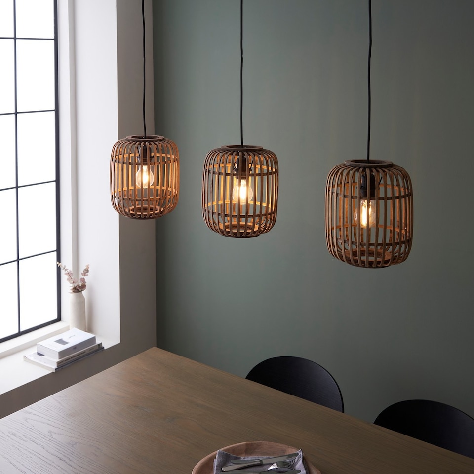 image 1 of Mathias Bar Pendant Ceiling Lamp, Natural Bamboo, Plywood, Matt Black Paint