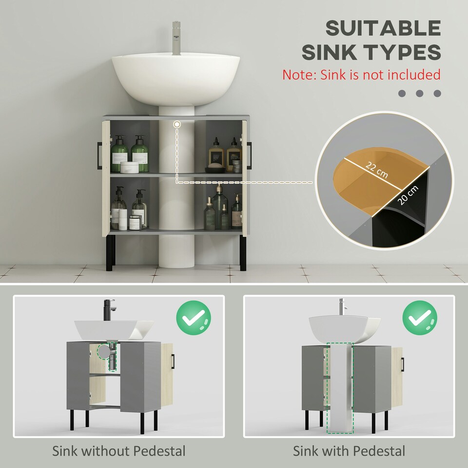 image 1 of kleankin Bathroom Sink Cabinet, Under Sink Basin Storage Cupboard with Shelf Yellow | Natural wood finish