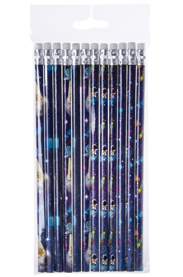 image 1 of Pack of 12 Space Design Pencils with Eraser