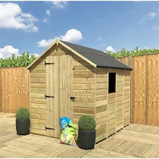 7 x 6 Pressure Treated Tongue And Groove Single Door Apex Shed - 1 Window + Low Eaves (7' x 6') / (7ft x 6ft) (7x6)