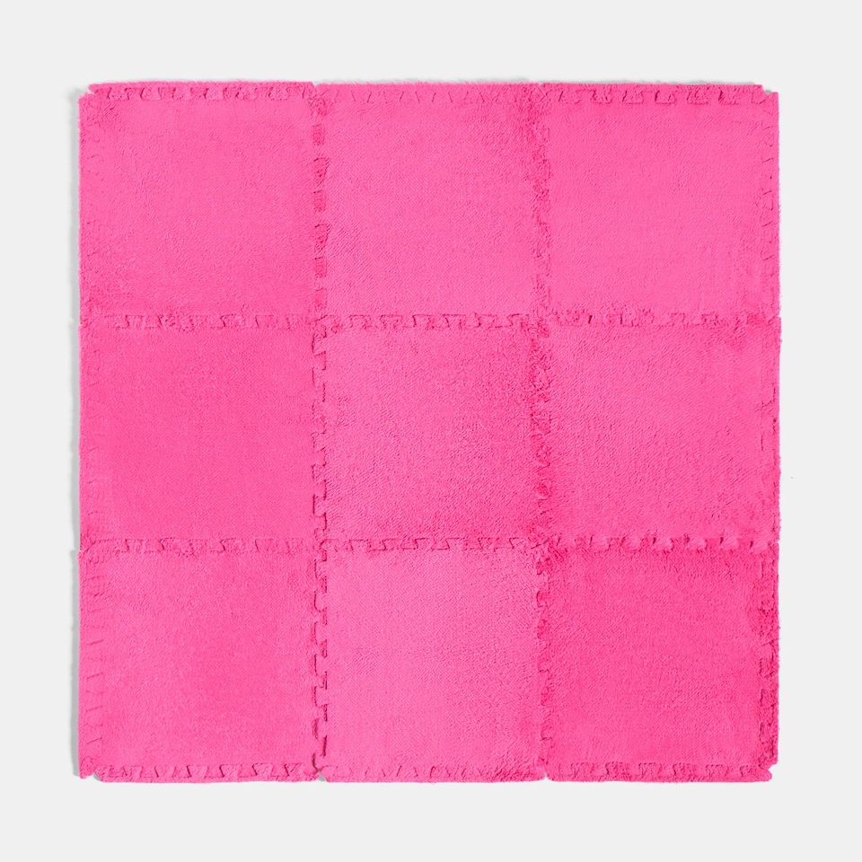 image 1 of OHS 9 x Teddy Fleece Interlocking Foam Floor Tiles Yoga Kids Mat Carpet | Pink | Hot Pink