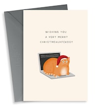 Funny Cat On Laptop Christmas Card