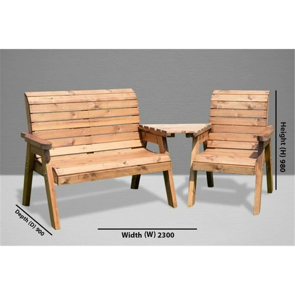 image 1 of Wooden 3 Seat Angled Companion Set With 1 x Bench Cushion Grey ,1 x Chair Cushion Grey & 1 x Fitted Cover