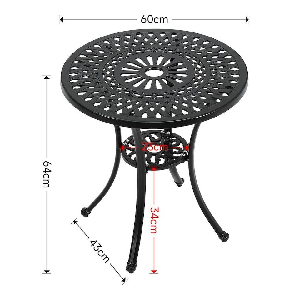 image 1 of Living and Home Cast Aluminum Round Patio Dining Table Black