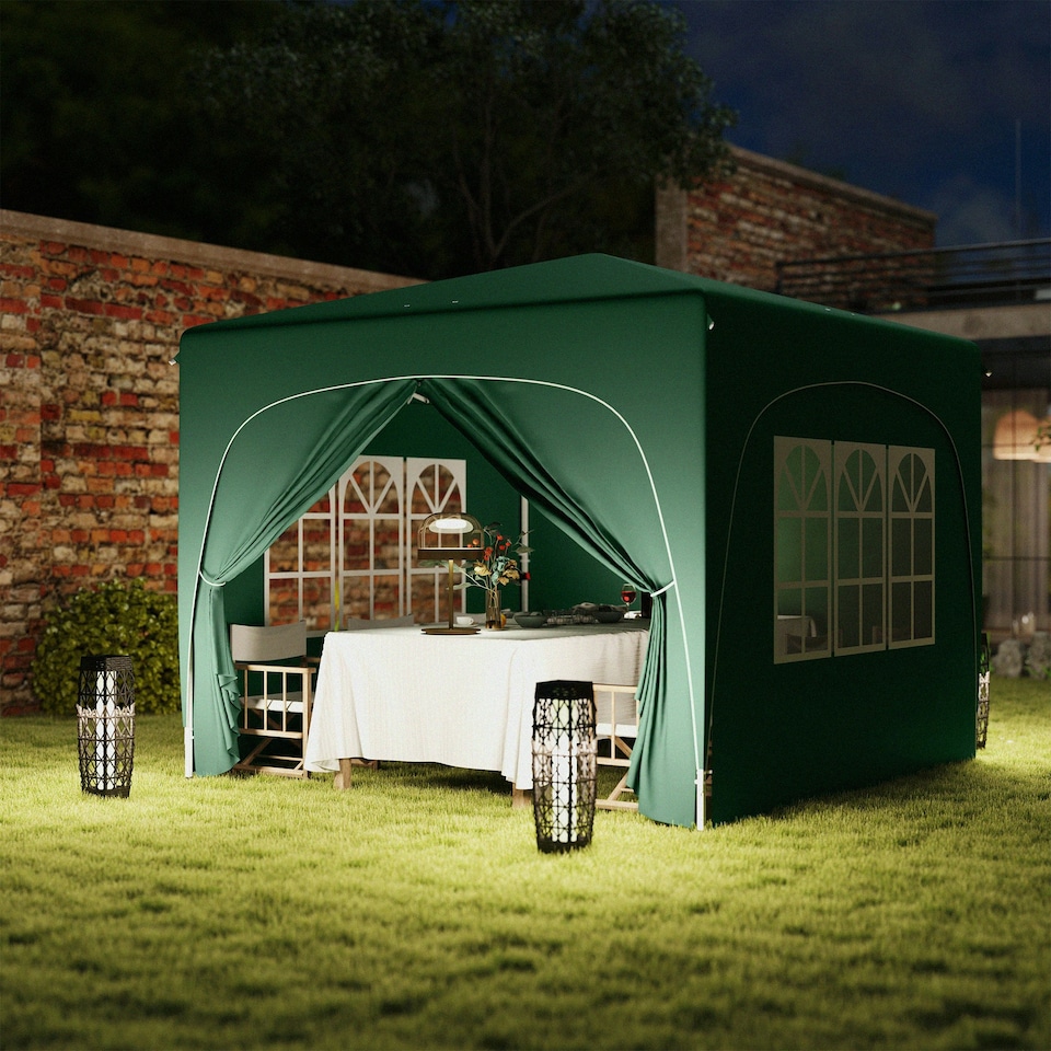 image 1 of Outsunny 3 x 3(m) UPF50+ Pop Up Gazebo with Sides and Carry Bag, Dark Green