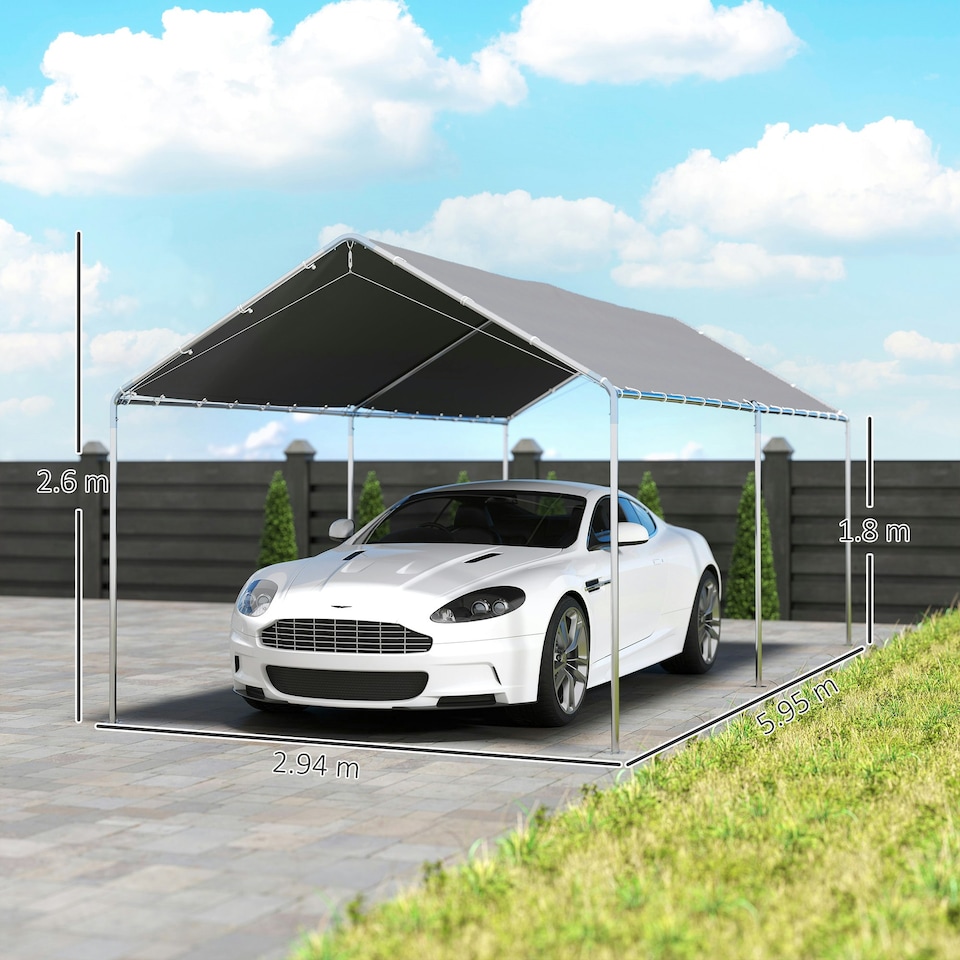 image 1 of Outsunny 2-Rooms Outdoor Carport Galvanized Steel Frame UV Resist