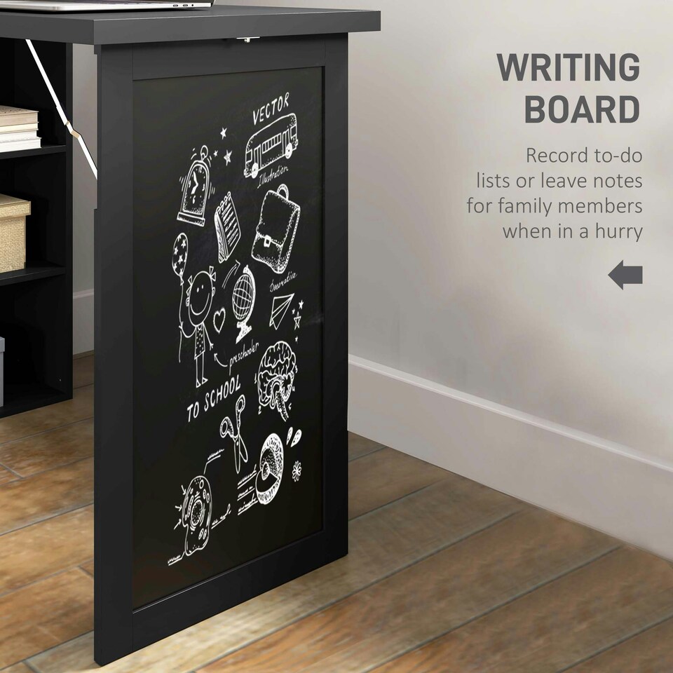 image 1 of HOMCOM Convertible Desk with Blackboard Multi-function Workstation, Black
