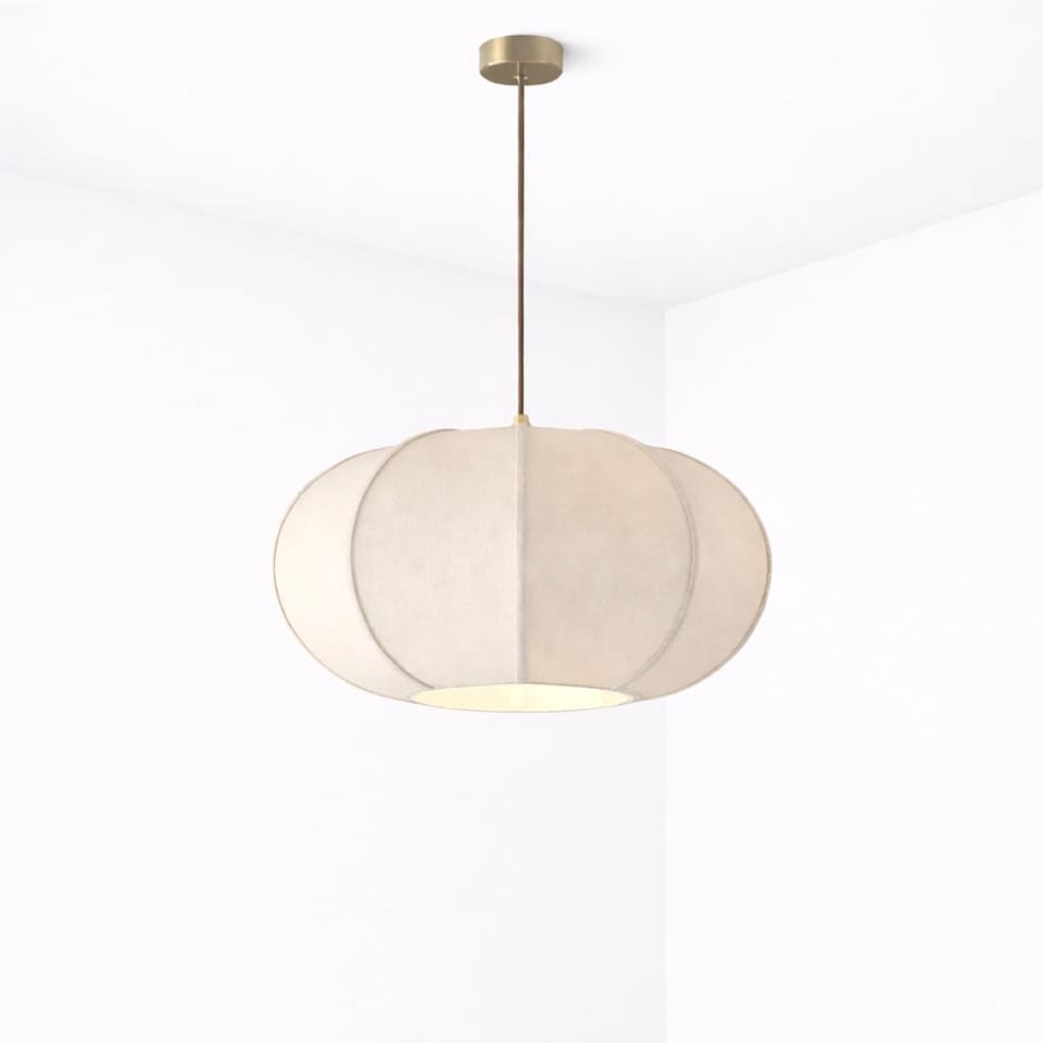 image 1 of CGC LIBBY Large Oatmeal Rounded Stretch Linen Fabric Lampshade