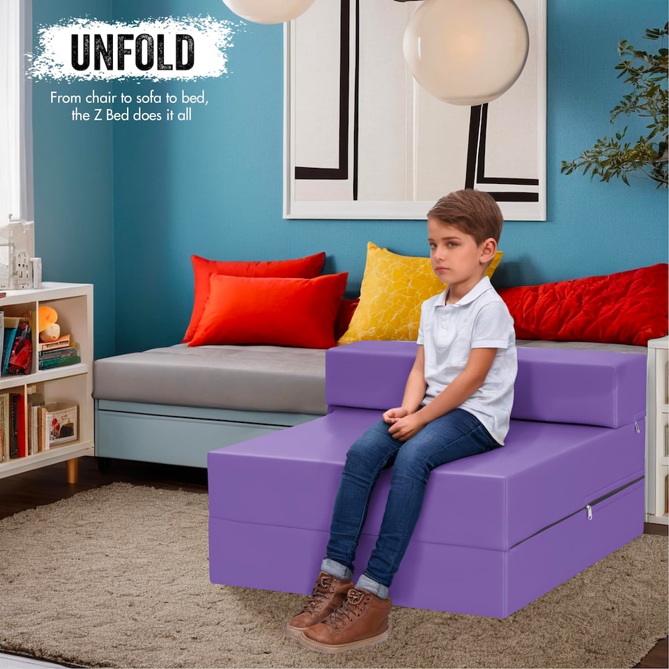 image 1 of Fold Out Single Z Bed Futon Sofa Chair Mattress Purple