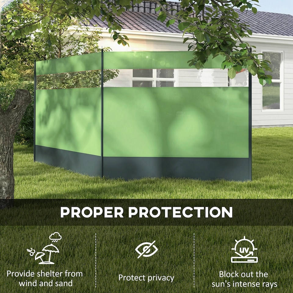 image 1 of Outsunny Camping Windbreaks with Clear Windows and Carry Bag | Green | Army Green | 440 x 140 cm