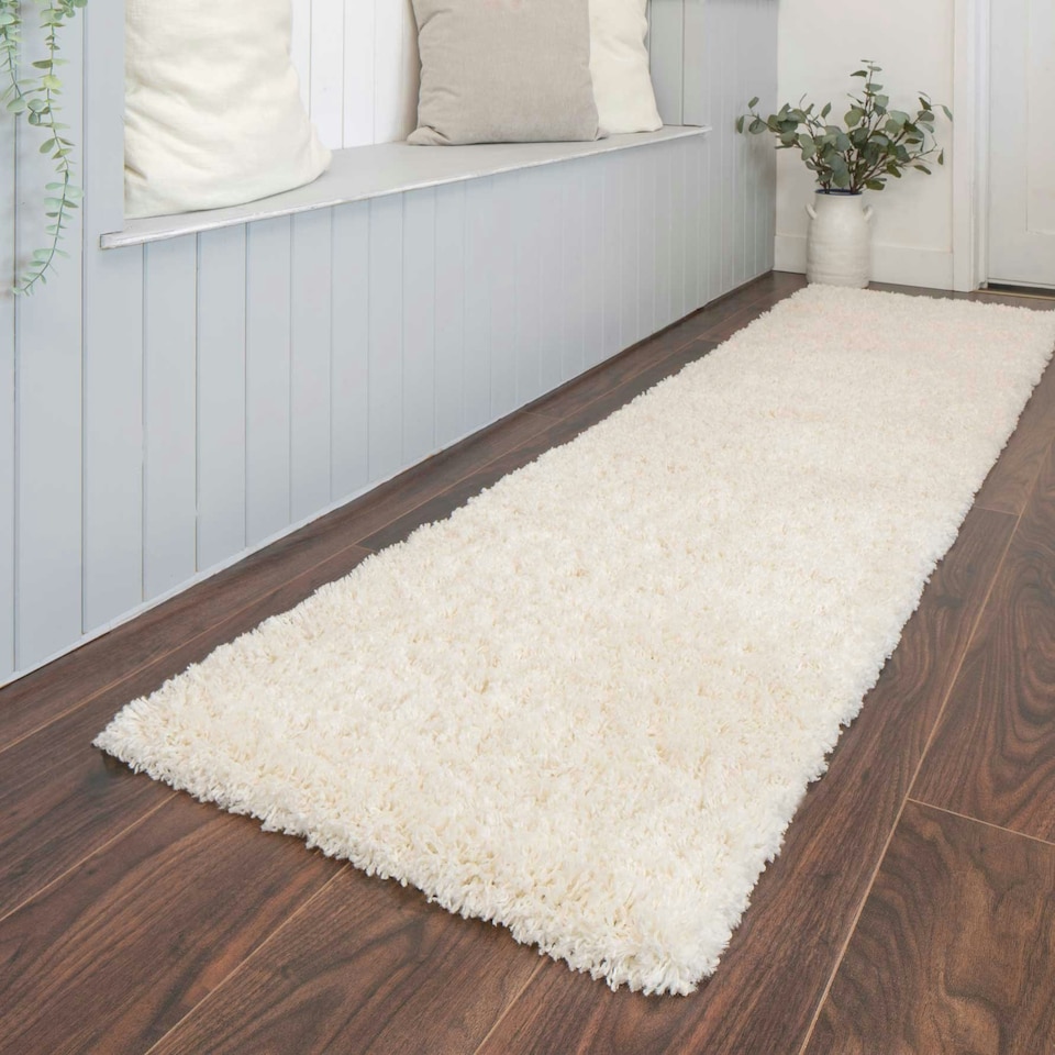 image 1 of KUKOON Cream Beige Deep Pile Shaggy Hallway Runner Rug 60cm x 240cm