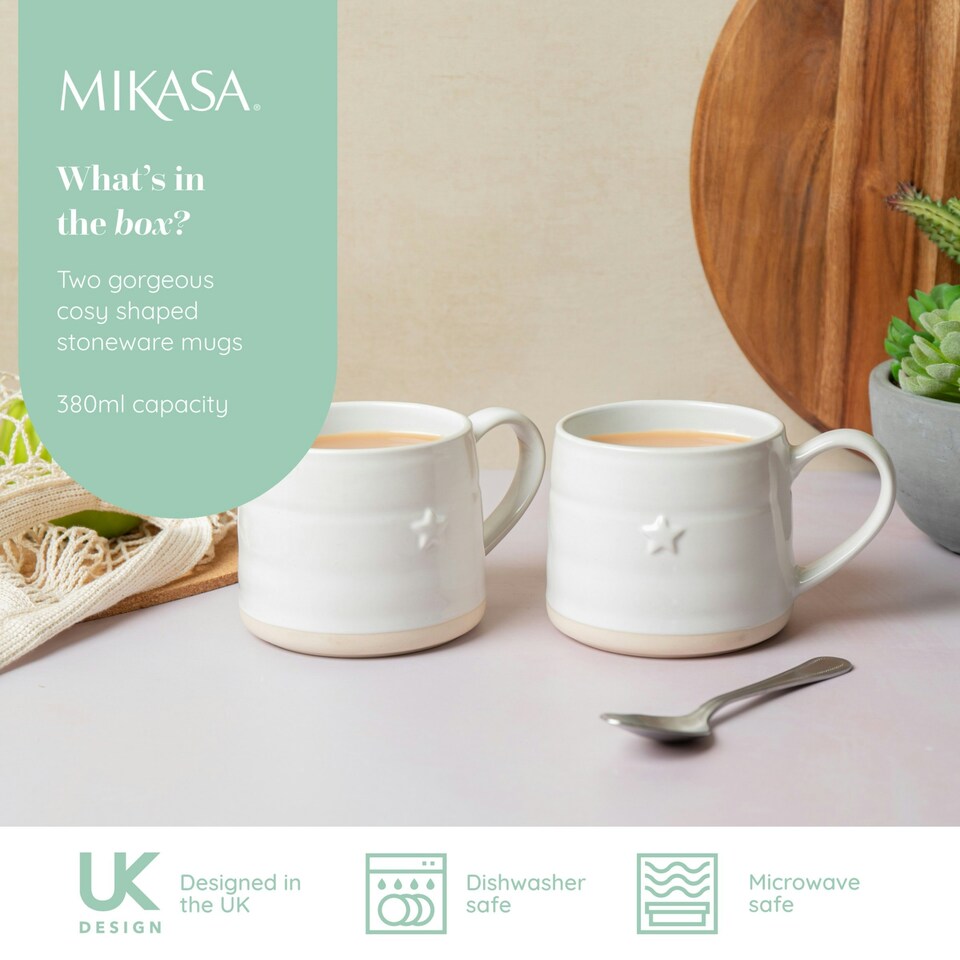 image 1 of Mikasa Mug Set White Stoneware 380ml Set of 2