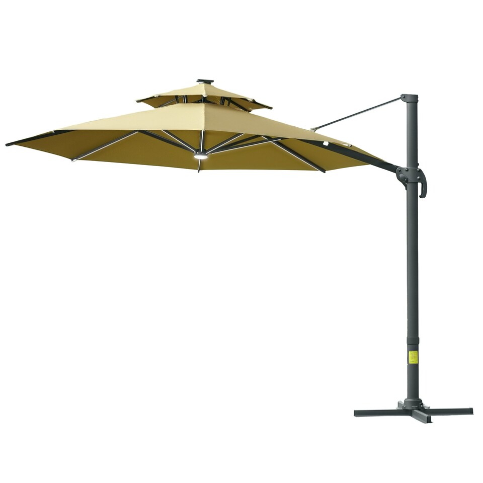 image 1 of Outsunny 3m Cantilever Parasol Solar Lights Power Bank Base Beige