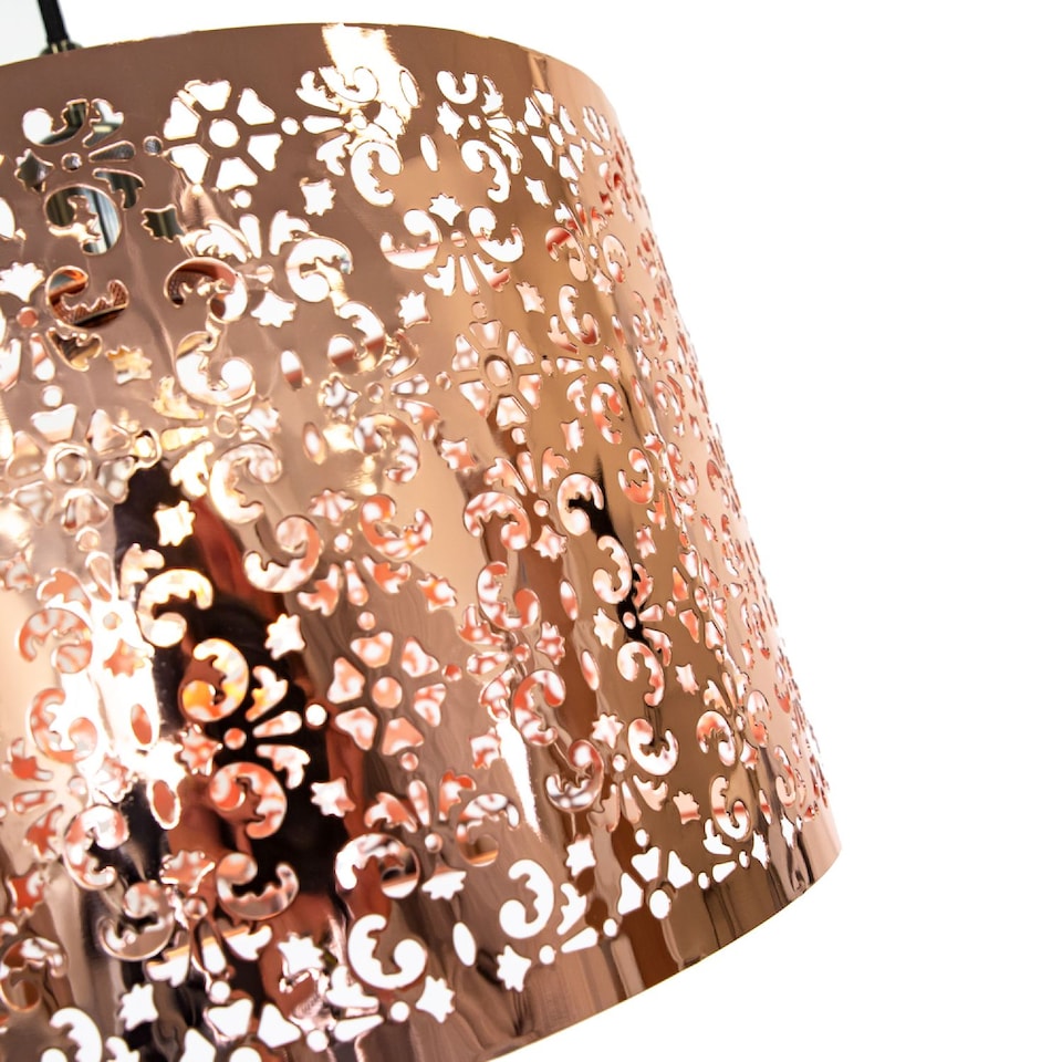 image 1 of Moroccan Designed Shiny Copper Metal Pendant Light Shade with Floral Decoration | Copper | Copper | 1