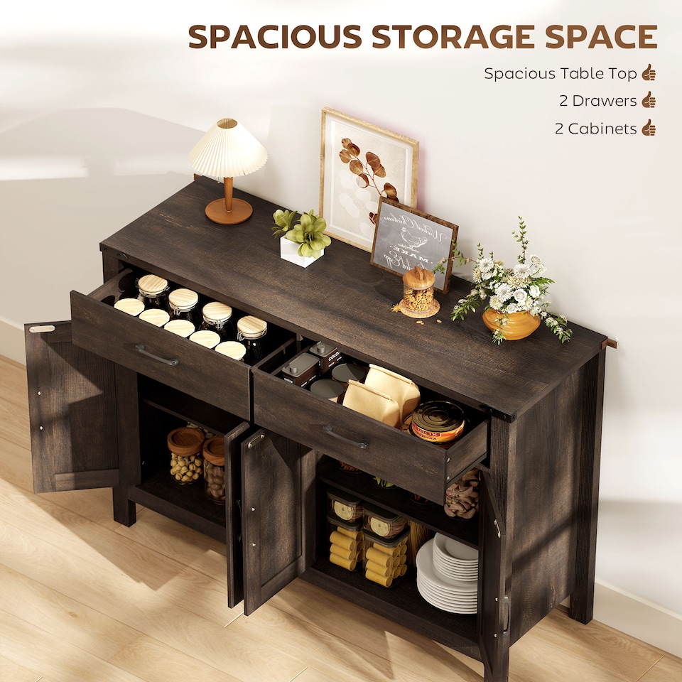 image 1 of HOMCOM Kitchen Cupboard with 4 Doors, 2 Drawers and 2 Shelves, Dark Brown