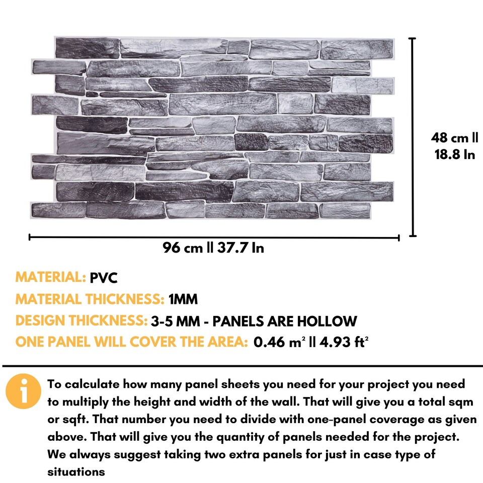 image 1 of NOVECRAFTO 3D Stone Slate Wall Panels – 6 PVC Sheets, Covers 2.76 sqm (29.76 sq ft), 96x48cm Each – Silver Grey Stone Effect Decorative Wall Cladding
