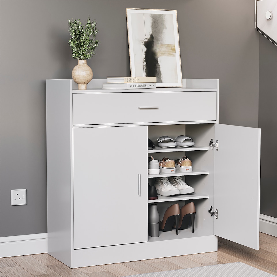 image 1 of Vida Designs Dalby 2 Door 1 Drawer Shoe Cabinet Shoe Rack Storage Cupboard, White