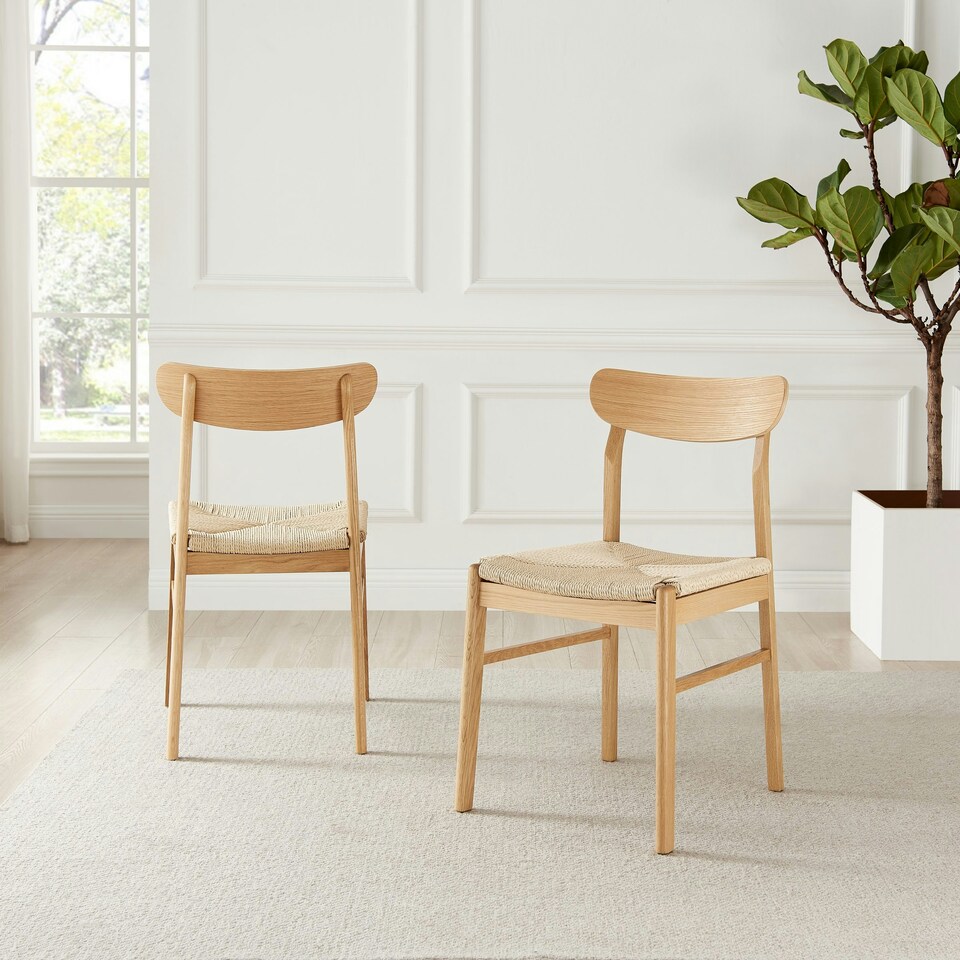 image 1 of Furniturebox Bonnie 2x Oak and Veneer Wooden Rope Dining Chairs