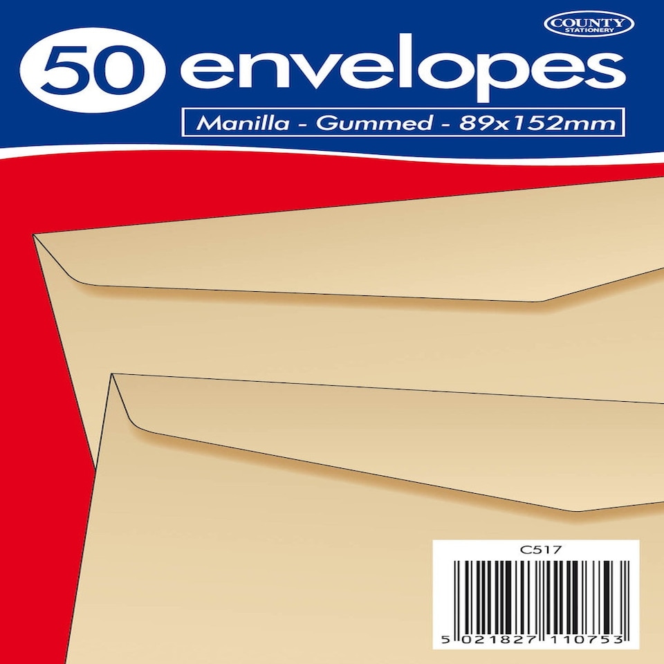 image 1 of Pack of 50 89x152mm Gummed Manilla Envelopes