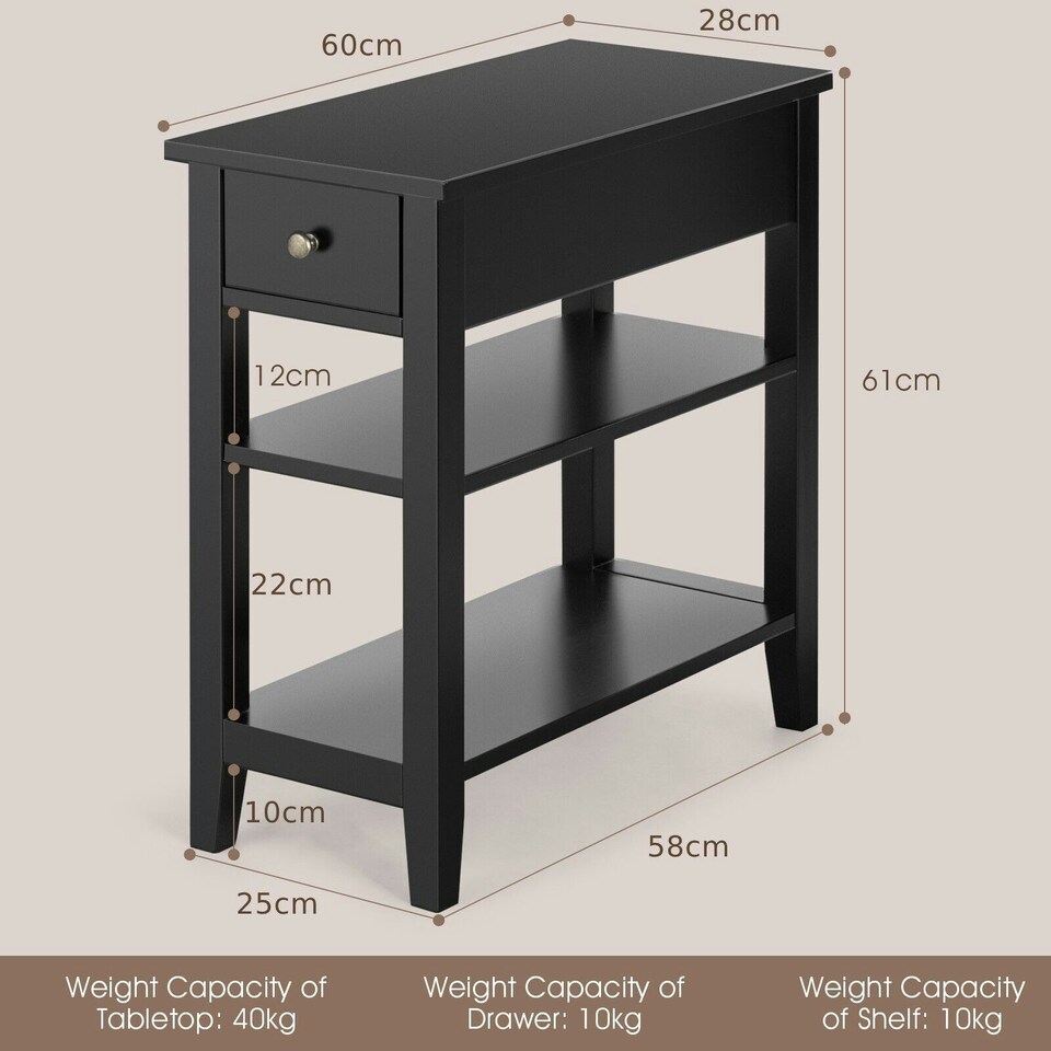 image 1 of COSTWAY 3-Tier End Table Sofa Bedside Table W/ Drawer Black