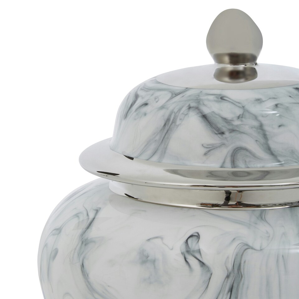 image 1 of Interiors by Premier Marble Effect Large Ceramic Jar Silver
