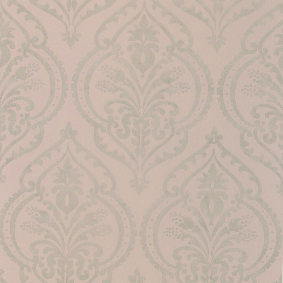 image 1 of Sample of Moroccan Damask Wallpaper in Blush and Silver Multi