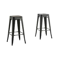 Furniturebox 2x Colton 'Tolix' Style Black Metal Bar Stools