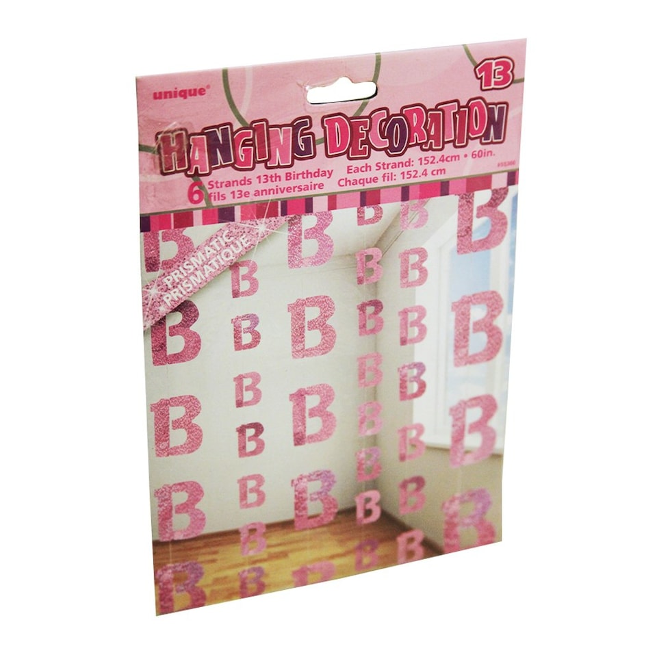 image 1 of Unique Party Pink 13th Birthday/Anniversary Hanging String Decorations - Pink - One Size