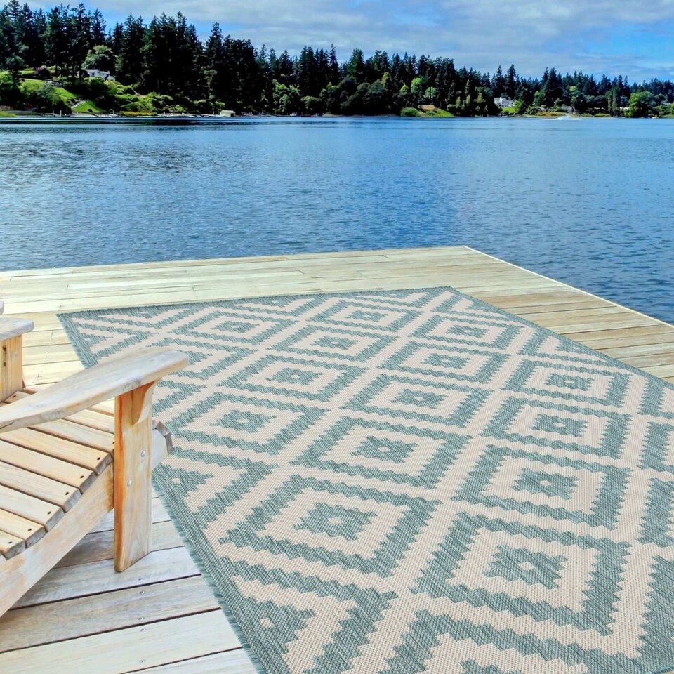 image 1 of The Rugs Outdoor Indoor Diamond Garden Patio Rug Weather Resistant Jet Washable | 100