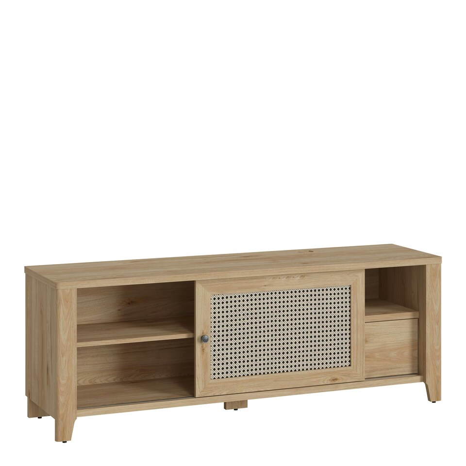 image 1 of Cestino 1 Door 1 Drawer TV Unit in Jackson Hickory Oak and Rattan Effect