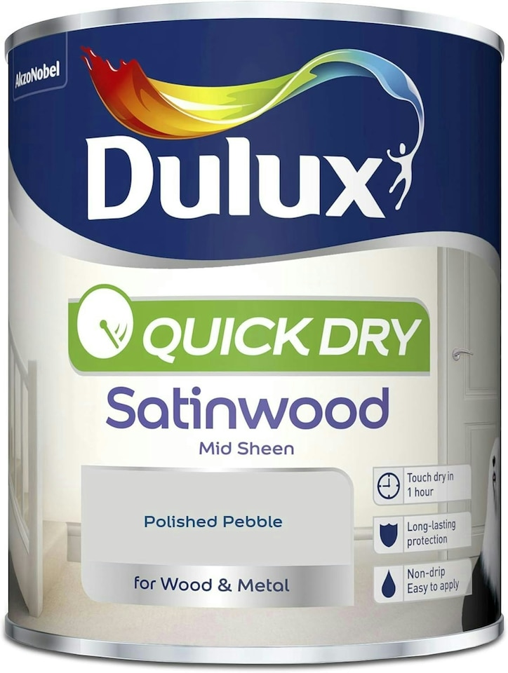 image 1 of Dulux Quick Dry Satinwood Paint - Polished Pebble 750ml