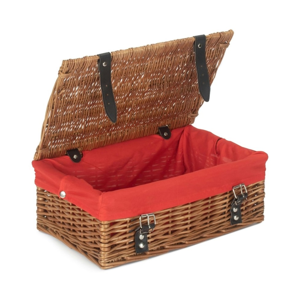 image 1 of 35cm Double Steamed Wicker Picnic Basket with Lining White | White | One Size