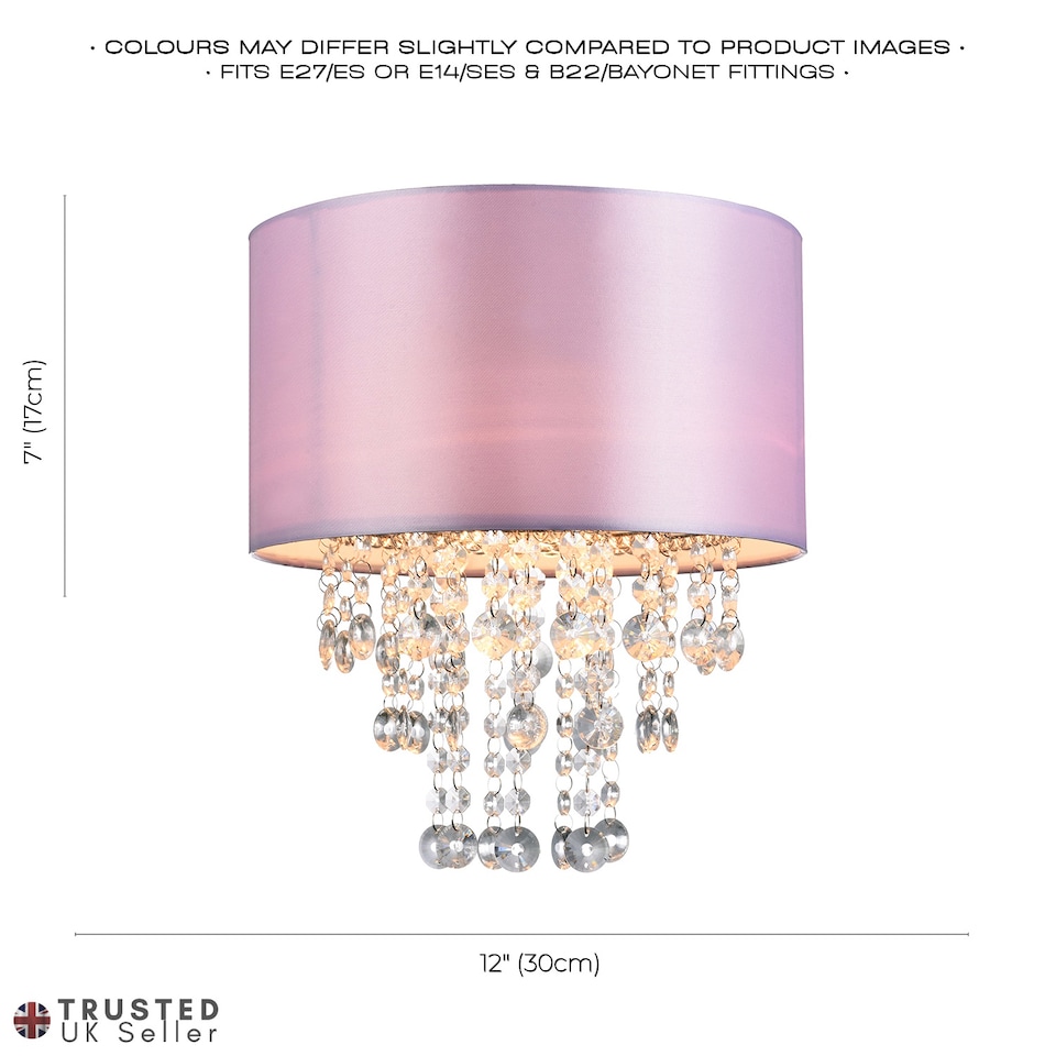image 1 of Modern Lilac Satin Fabric Pendant Light Shade with Transparent Acrylic Droplets | Purple
