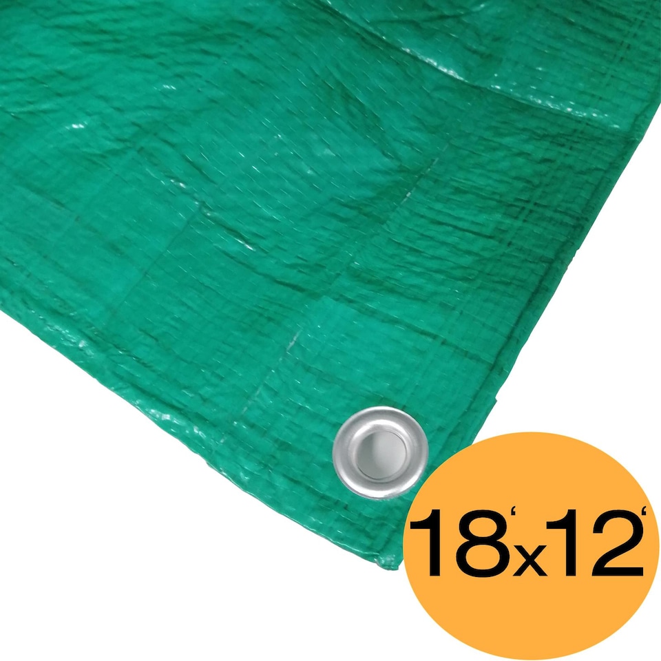 image 1 of Green Tarpaulin 18' x 12' Water Resistant Groundsheet Garden Furniture Cover 5.4m x 3.6m with Eyelets and Hem Rope